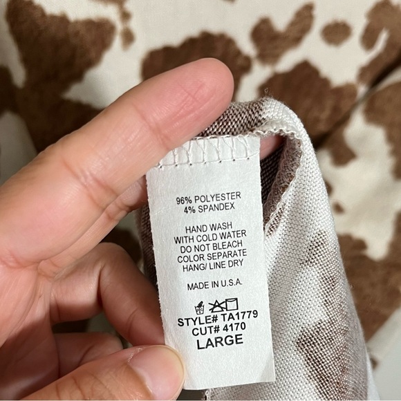 BOMBOM Brown and Off White Animal Print Drop Shoulder Crew Neck Top | size Large - Picture 4 of 6